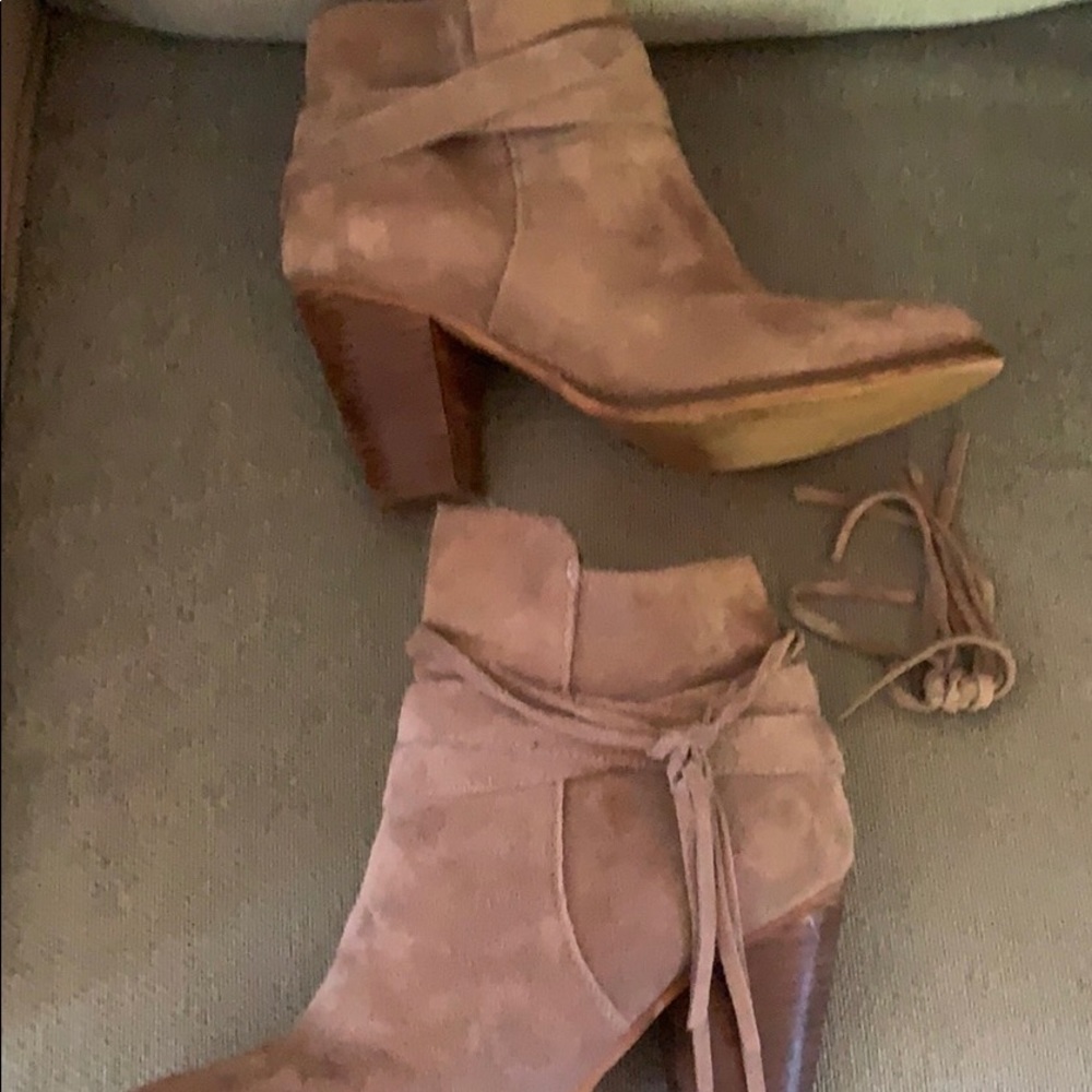 Taupe Cow Suede Booties - Picture 7 of 10